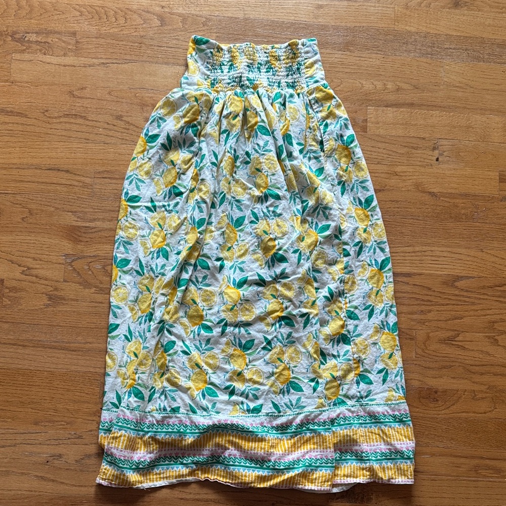 C&C California Yellow Lemon Print Maxi Skirt with Green Leaves - Picture 3 of 4